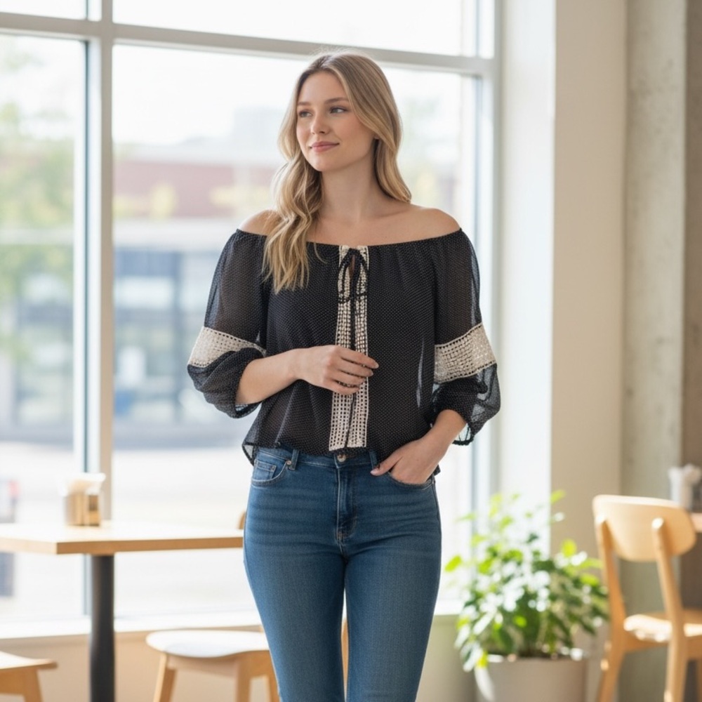 Have Sheer Polka Dot Peasant Blouse